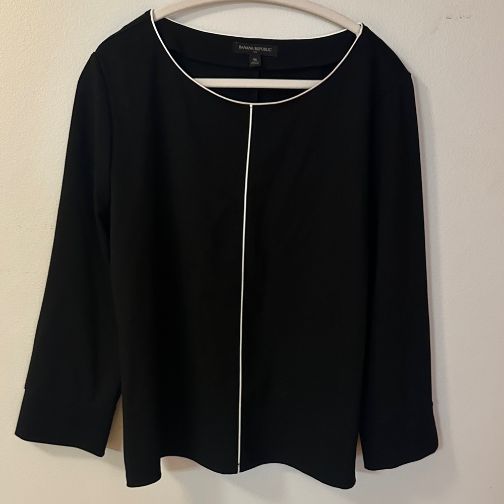 Banana Republic Black Blouse with White Piping